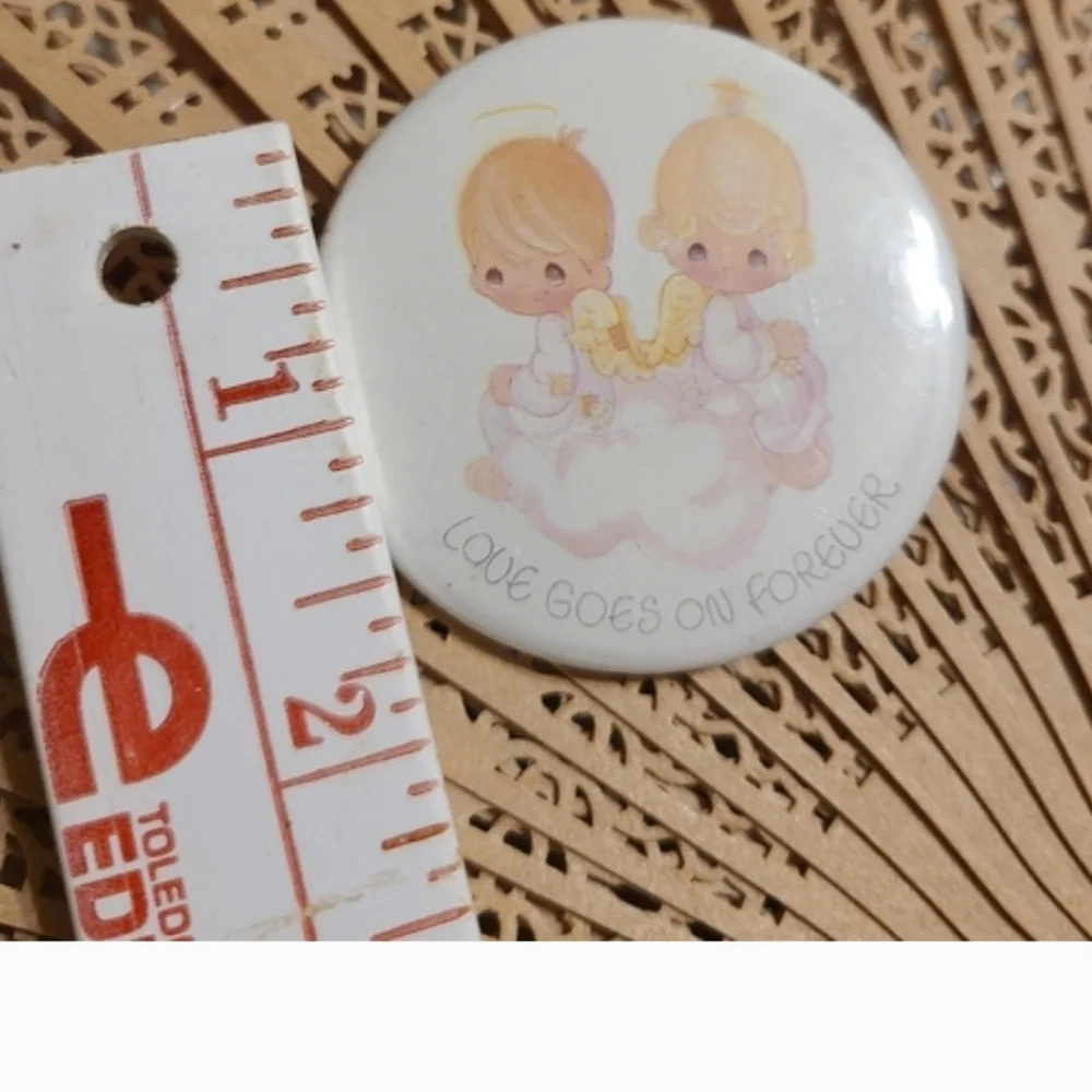 Angel Button Pin with Sentiment Love Goes On Forever Vintage Button For Sale